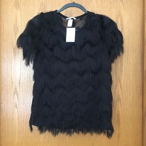 NWT H&M Black Fringe Top